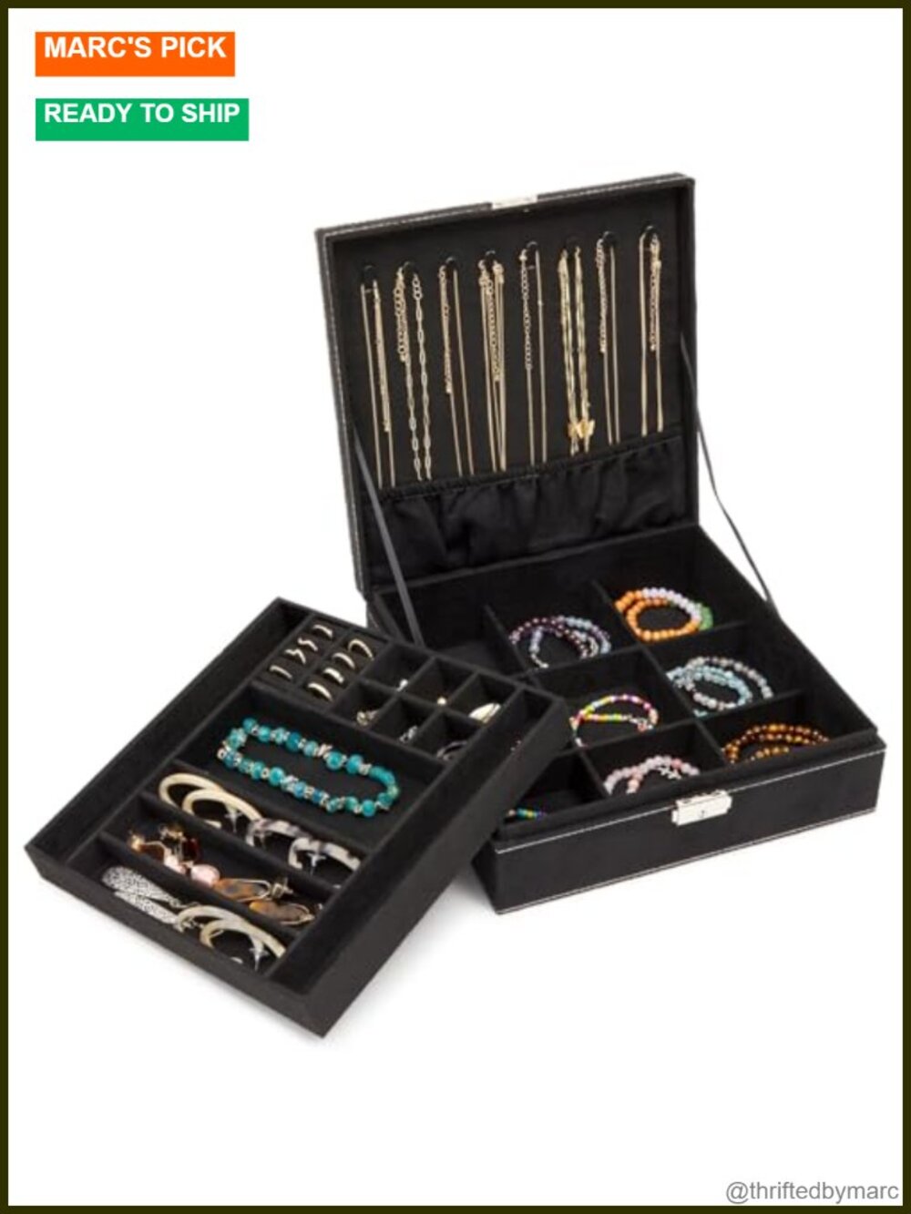Velvet Jewelry Box Locking 2-Layer Travel Organizer with Removable Drawer